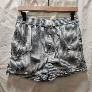Anthropologie Shorts Striped Gray White Casual Button Front Pockets Womens Small